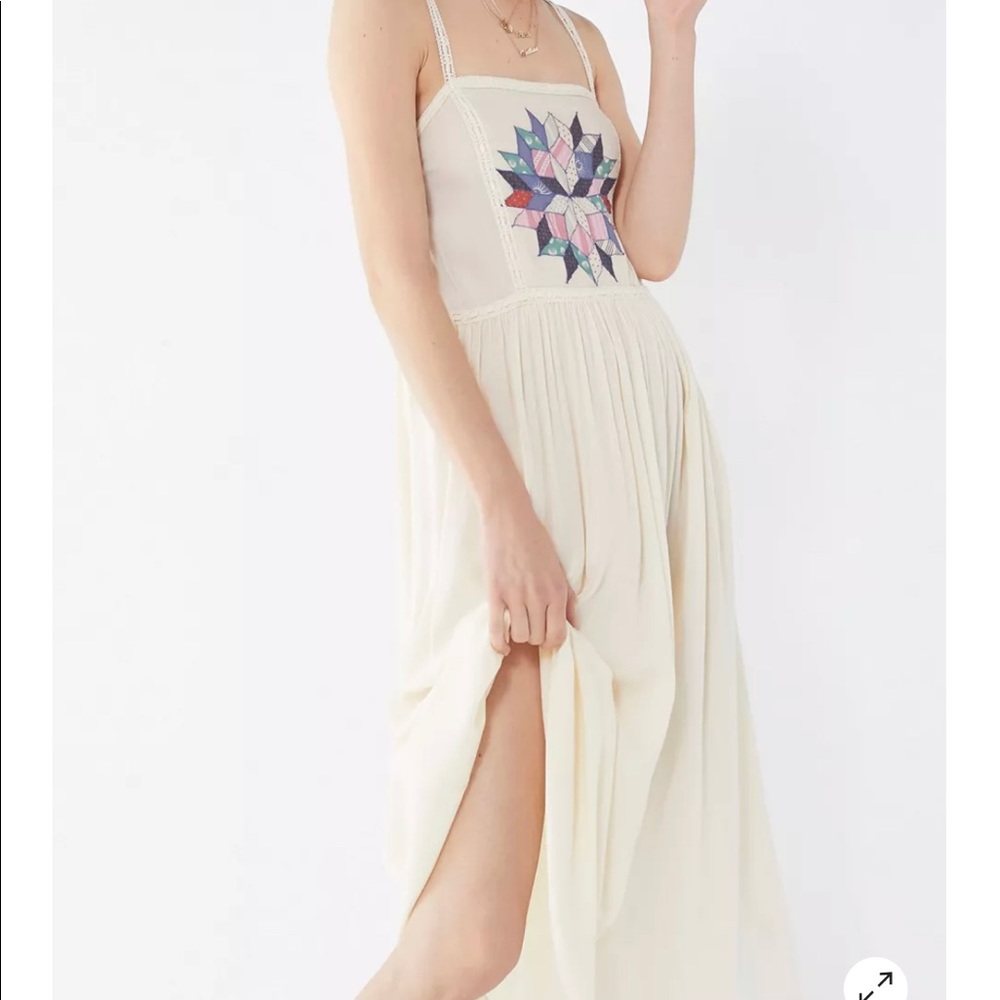 Boho off white embroidered flower Maxi dress by HiBis summer dress vacation wear
